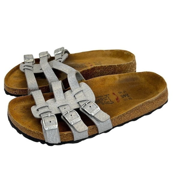 Birkenstock Birki’s Silver Printed Slip On Sandals - Picture 6 of 14